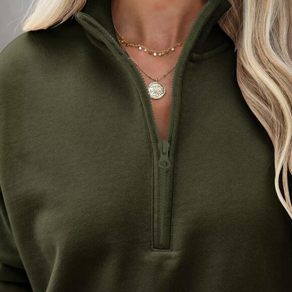 Women’s Quarter Zip Pullover Casual Long Sleeve Shirt Lightweight Sweatshirt - Picture 2 of 4